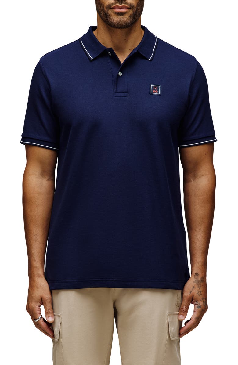 Psycho Bunny Joseph Tipped Pima Cotton Piqué Polo, Main, color, Evening Blue