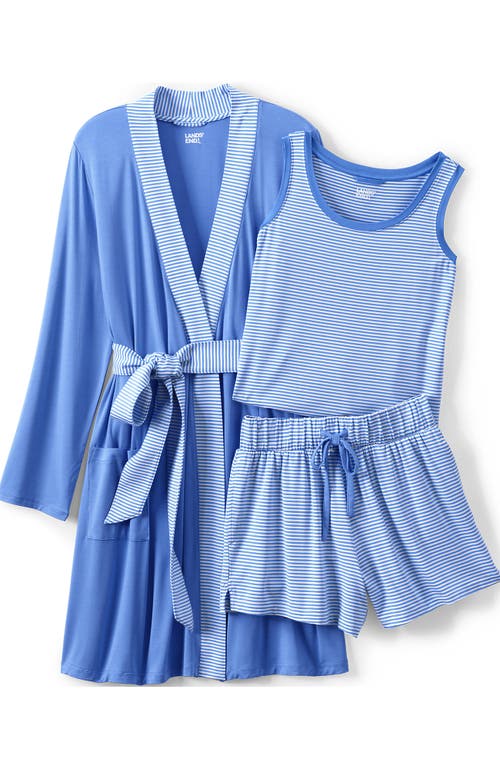 Lands' End Cooling 3 Piece Pajama Set In Brisk Blue Mini Stripe