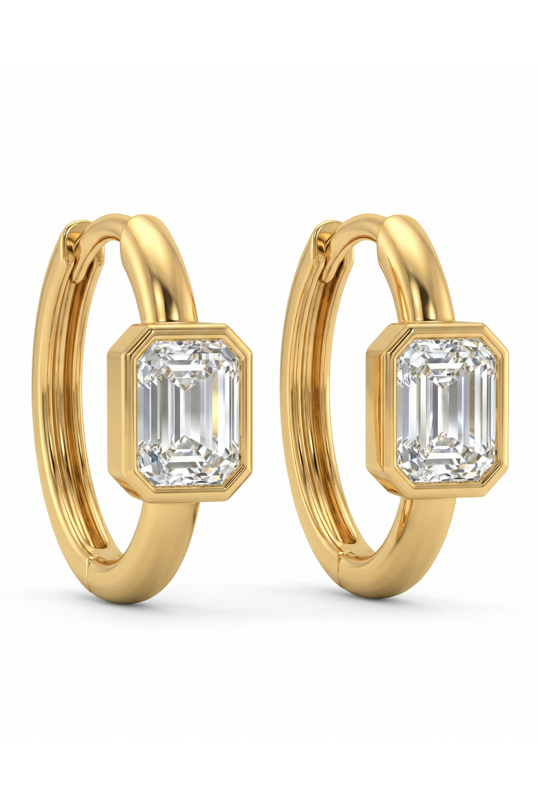 Lab Grown Diamond Emerald Bezel Embedded Huggie Earring 14K, Main, color, 14K Gold