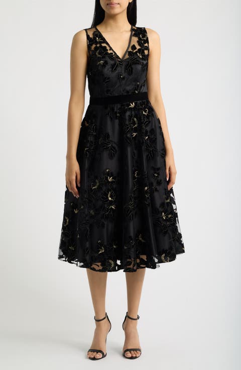 Floral Appliqué Sleeveless Party Dress