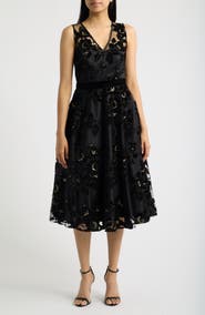 Eliza J Floral Appliqué Sleeveless Party Dress