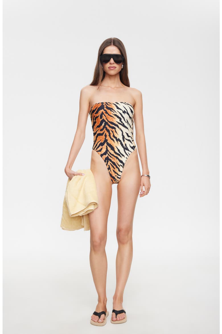 Gigi Strapless One-Piece Swimsuit, Alternate, color, TIGER