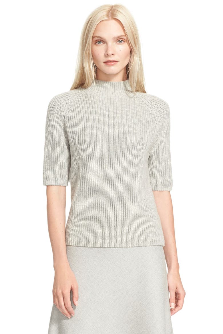 'Jodi' Cotton & Cashmere Short Sleeve Sweater, Main, color, COOL HEATHER