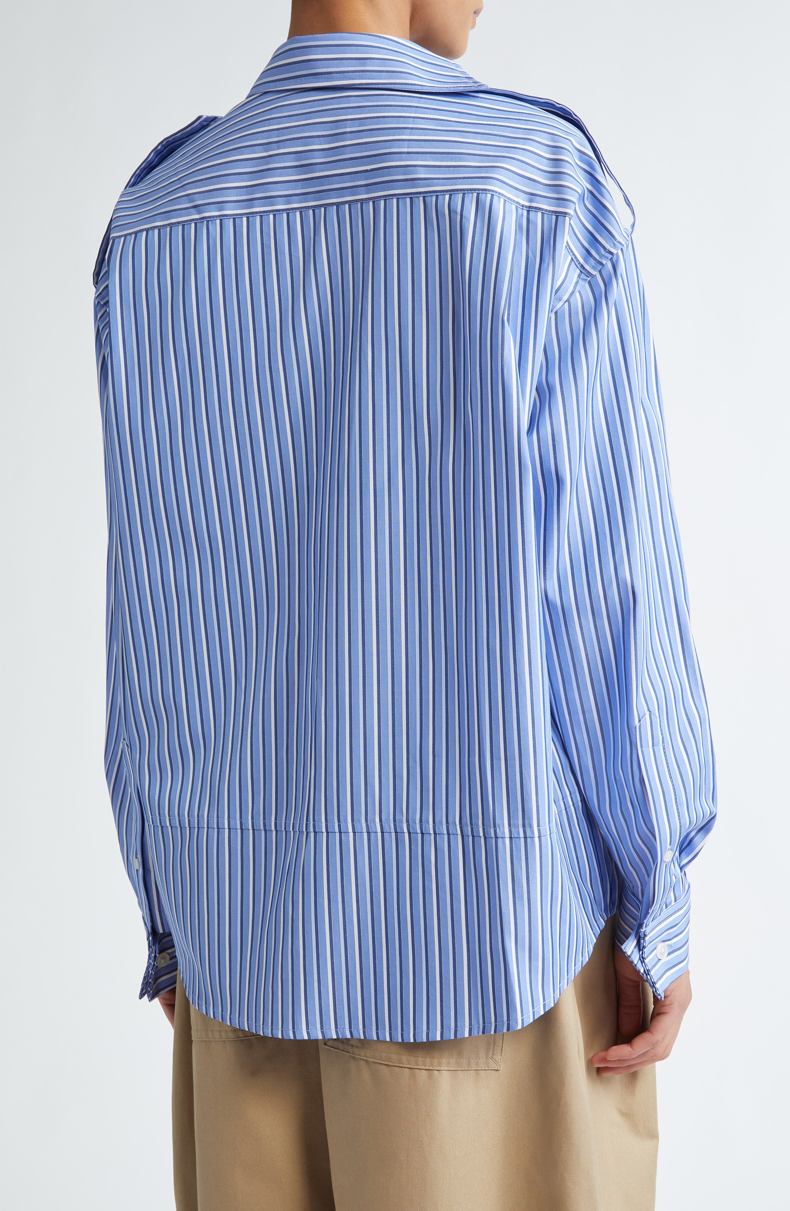 Deconstructed Stripe Asymmetric Cotton Button-Up Shirt (Women