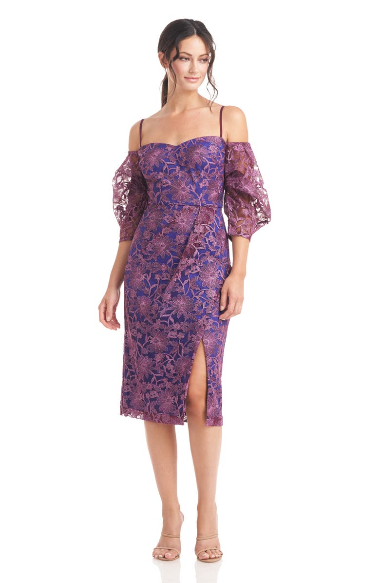 JS Collections Demi Off the Shoulder Midi Dress, Alternate, color, Aubergine