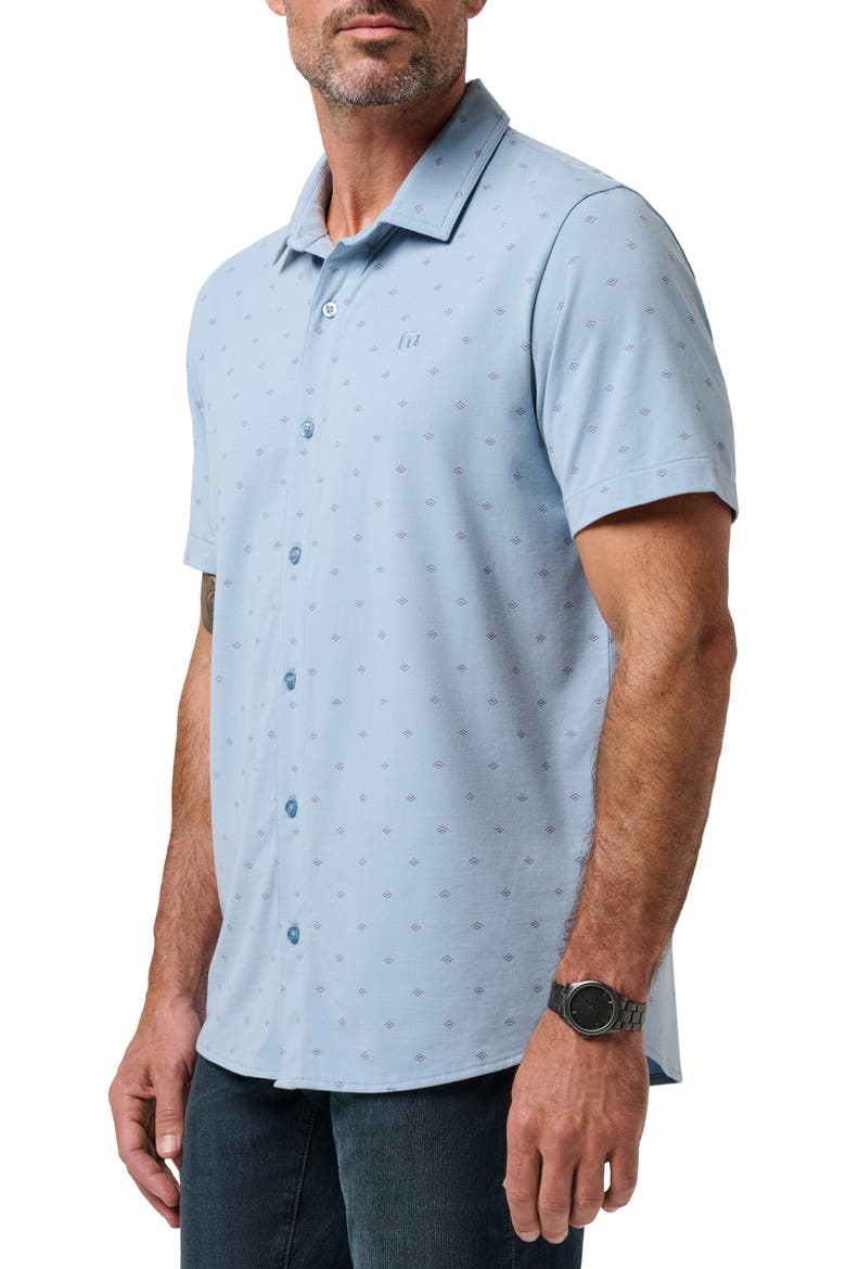 Comfortknit Geo Short Sleeve Button-Up Shirt, Alternate, color, ASH BLUE