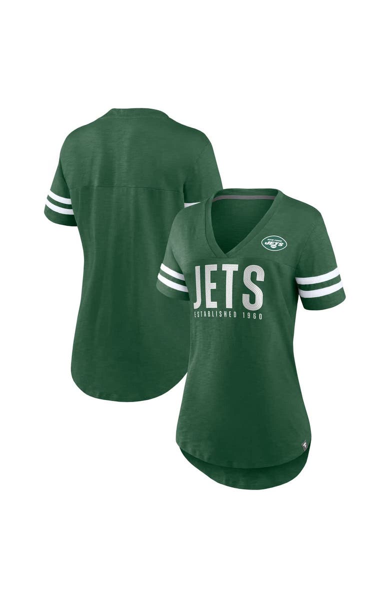 FANATICS Women's Fanatics  Green New York Jets Rhinestone Speed Tested V-Neck T-Shirt, Main, color, 