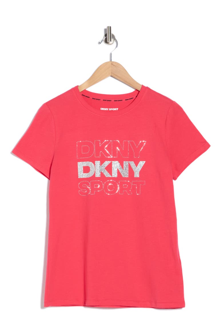 Rhinestone Glitter Logo T-Shirt, Alternate, color, AZALEA/ SILVER