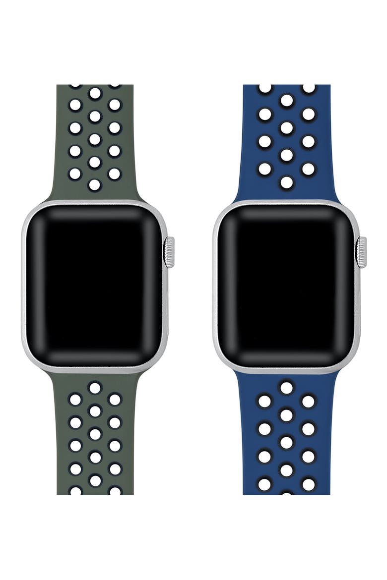 Breathable Silicone Sport Apple Watch Band - Set of 2, Main, color, OLIVE GREEN/ MIDNIGHT