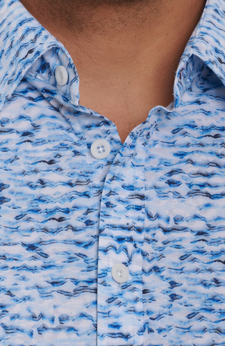 Robert Graham Arctic Print Knit Stretch Short Sleeve Button-Up Shirt, Alternate, color, 