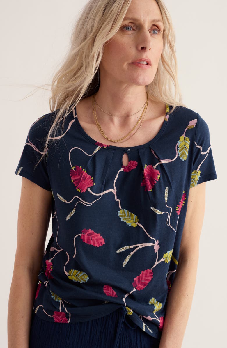 Seasalt Cornwall Appletree Floral Keyhole T-Shirt, Alternate, color, Bottlebrush Maritime