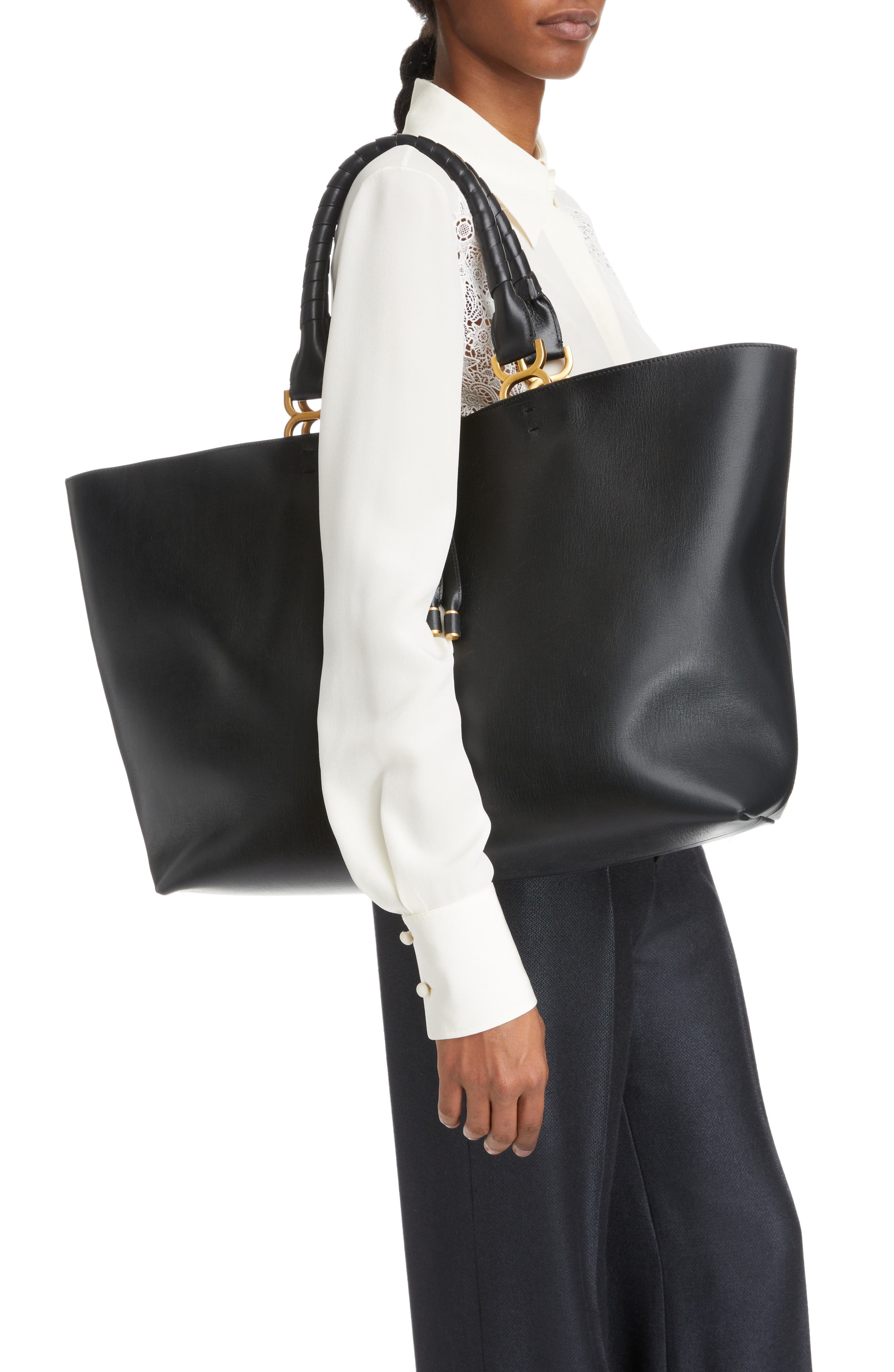 Chloé Large Marcie Grained Calfskin Leather Tote, Alternate, color, 