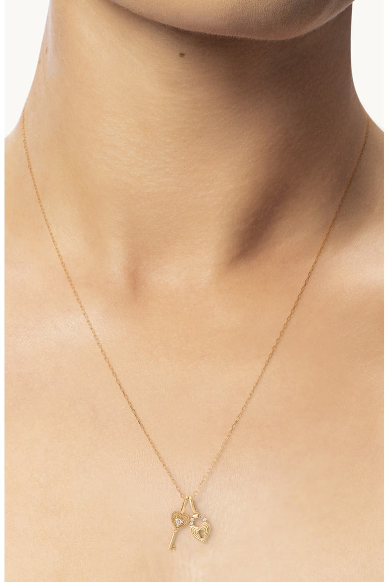 Diamond Heart & Key Pendant Necklace, Alternate, color, MIXED