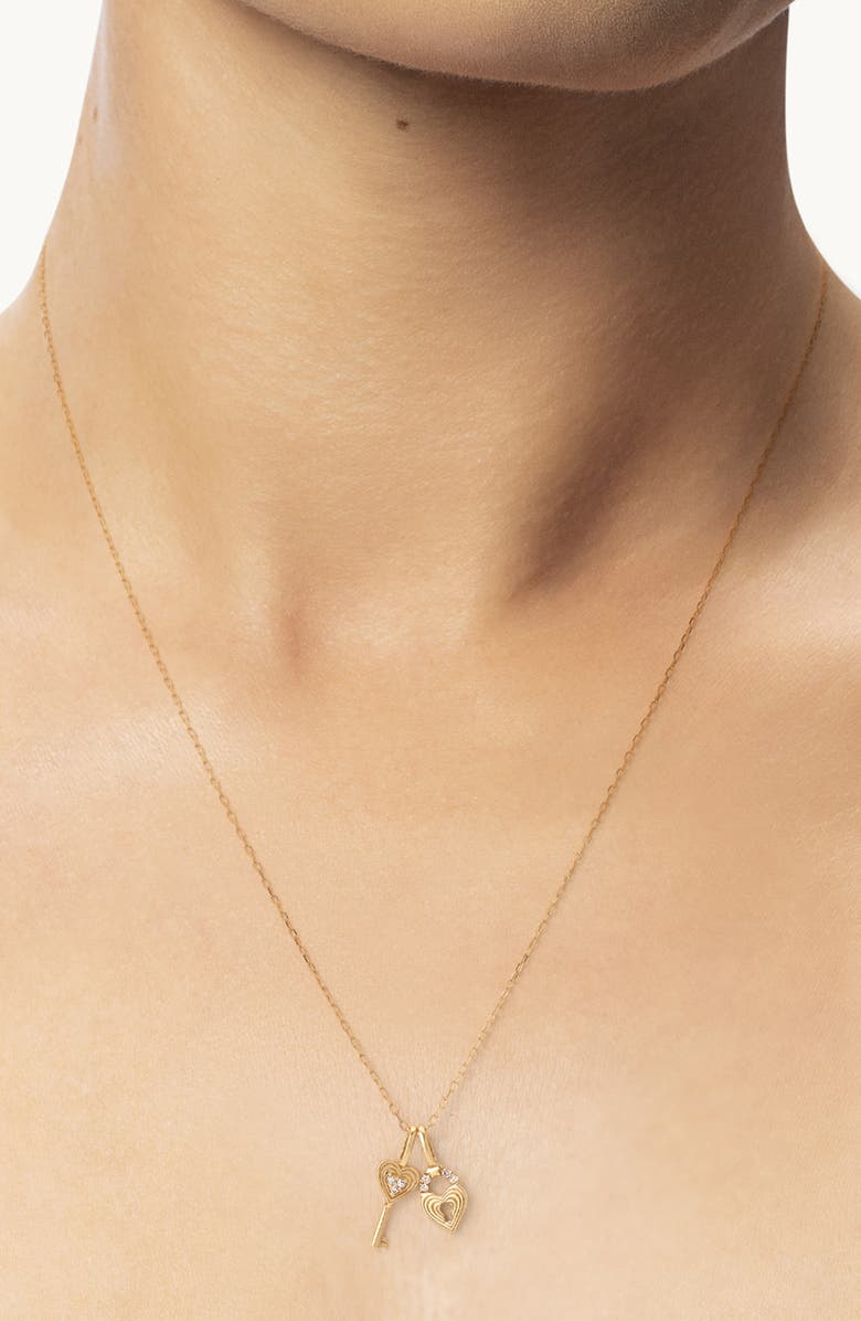Adina Reyter Diamond Heart & Key Pendant Necklace, Alternate, color, Mixed