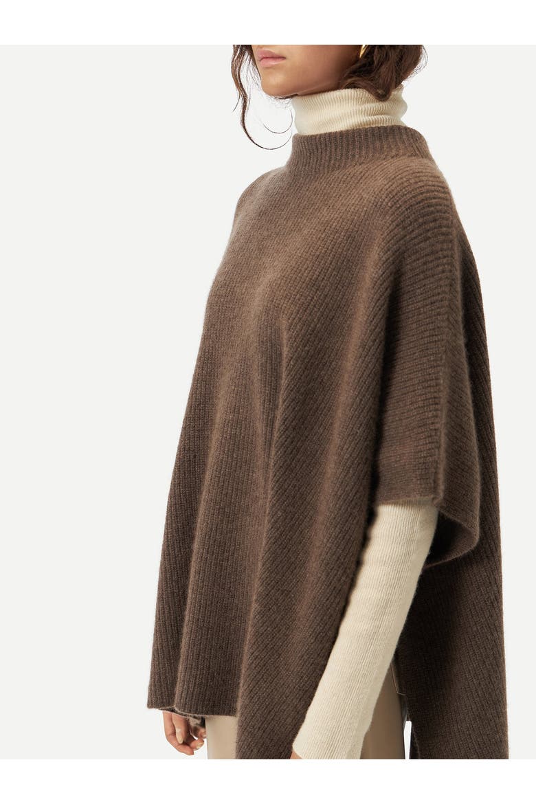 Rib-Knit Cashmere Poncho, Alternate, color, cocoa