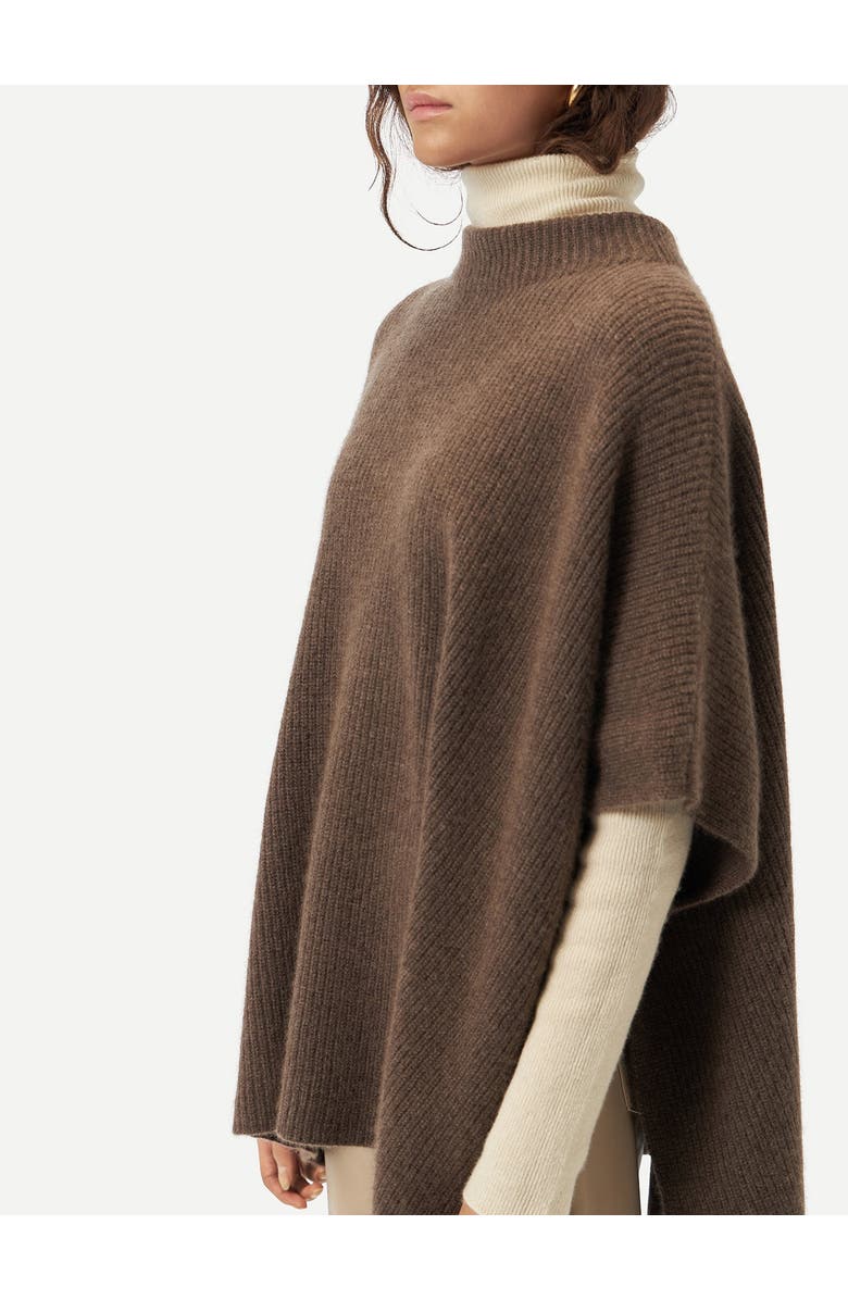 GOBI Mongolian Cashmere Rib-Knit Cashmere Poncho, Alternate, color, Cocoa