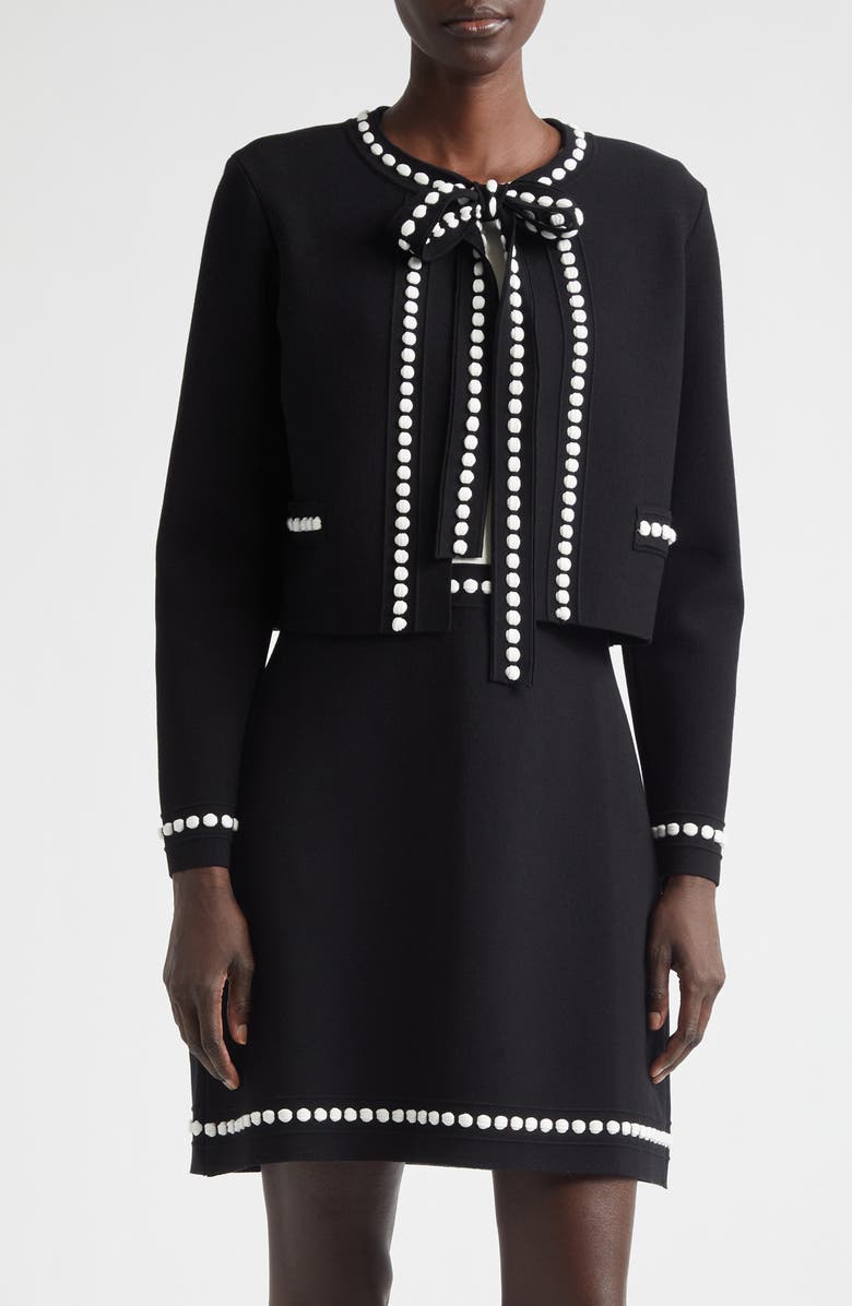 Oscar de la Renta Bubble Trim Cardigan, Main, color, Black/ White