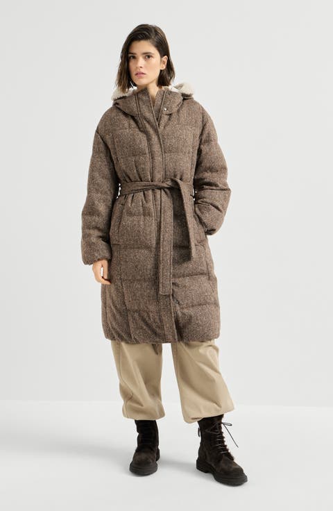 Virgin Wool Donegal Down Coat With Shearling Inserts And Monili