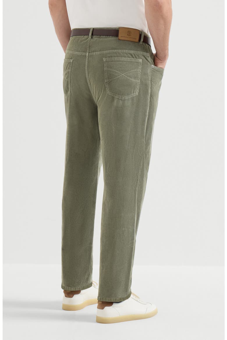 Garment-dyed five-pocket trousers in cotton narrow wale corduroy, Alternate, color, Military