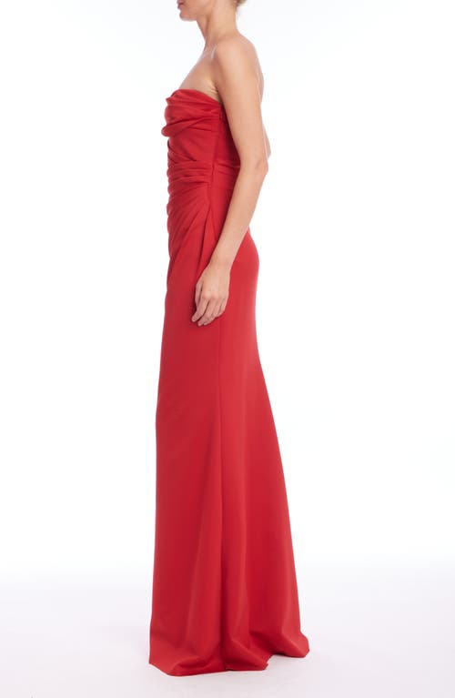 Badgley Mischka Collection Strapless Pleat Detail Sheath Gown In Deep Red