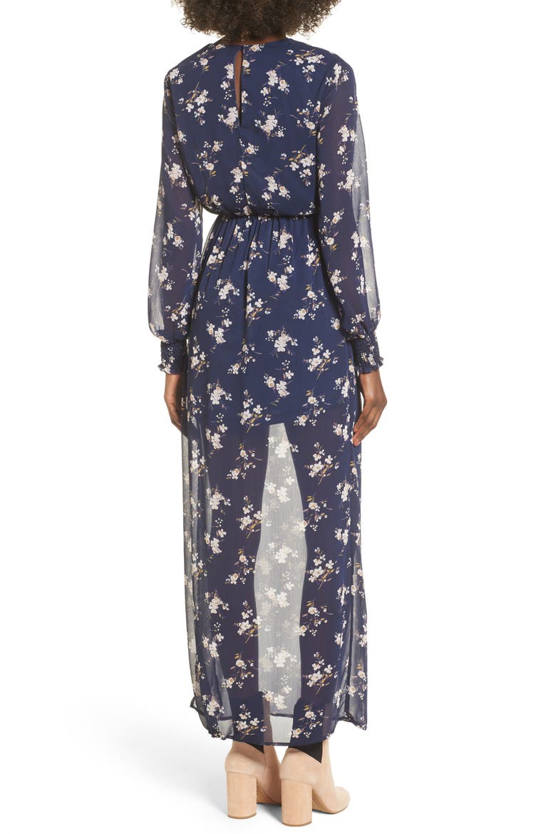 Surplice Maxi Dress, Alternate, color, NAVY SALMON FLORAL