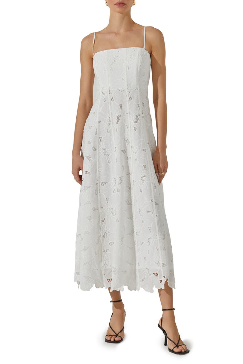 Floral Lace Midi Dress, Main, color, WHITE