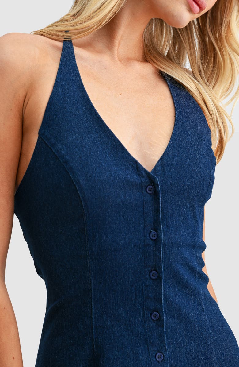 All in Favor Denim Halter Minidress, Alternate, color, Dark Denim