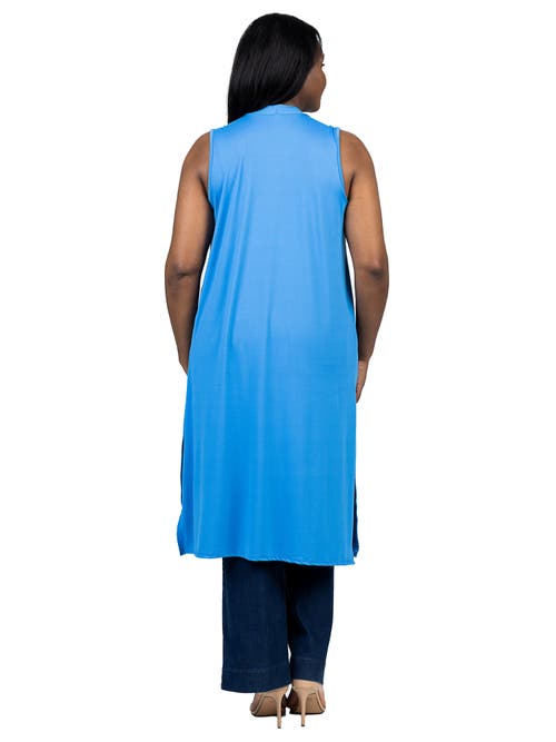 24seven Comfort Apparel Long Sleeveless Cardigan Vest In Blue