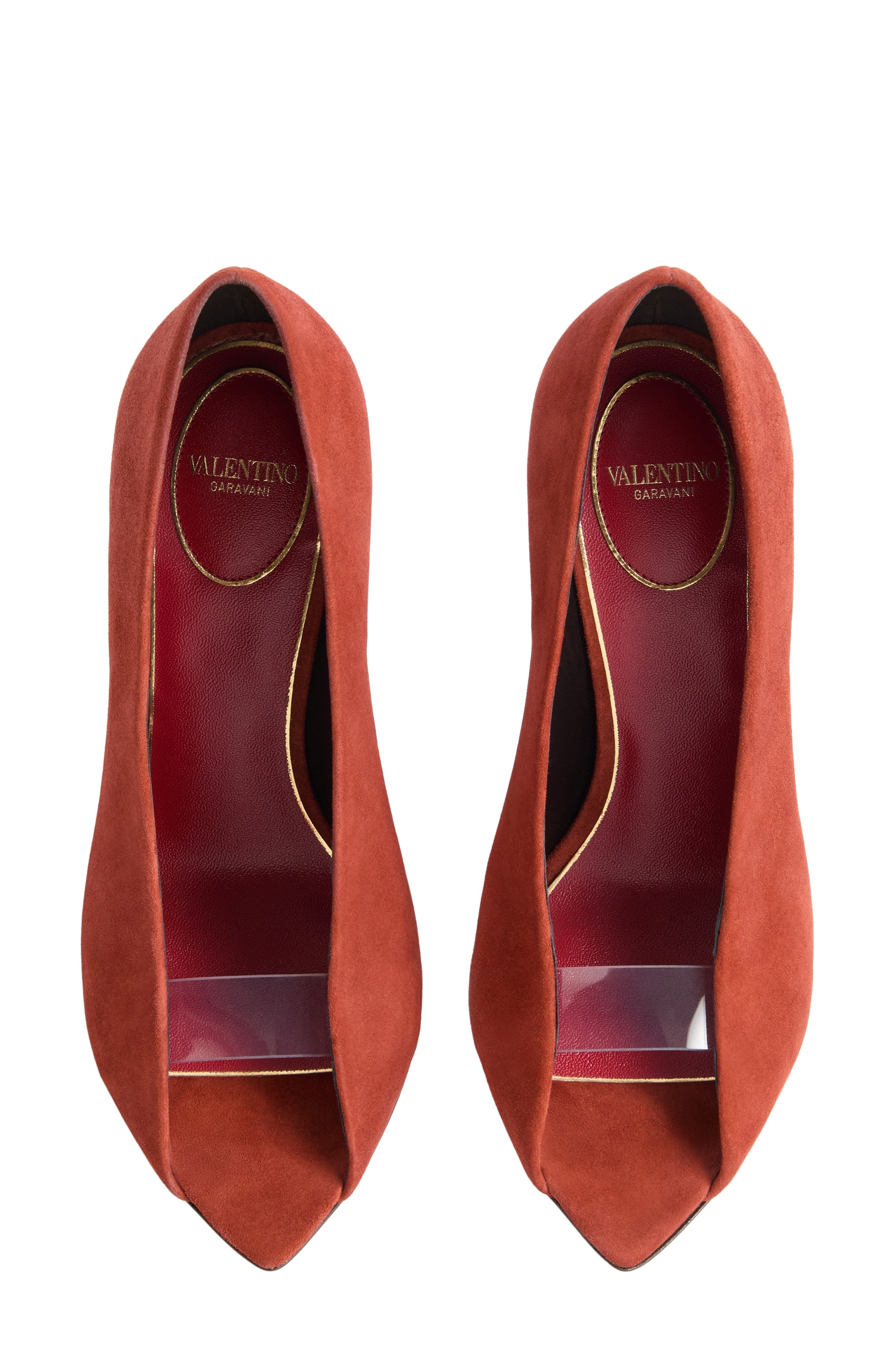 Valentino Garavani Open Toe Révélé Suede Pump, Alternate, color, Rust