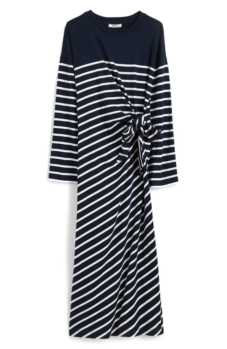 Madewell Stripe Side Tie Long Sleeve Knit Maxi Dress, Alternate, color, Dark Navy