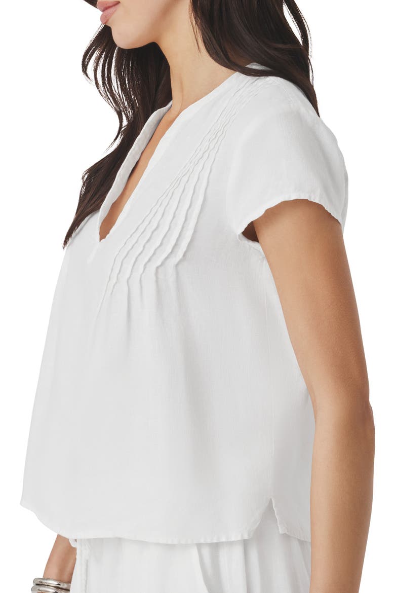 Stella Pintuck Linen Top, Alternate, color, WHITE