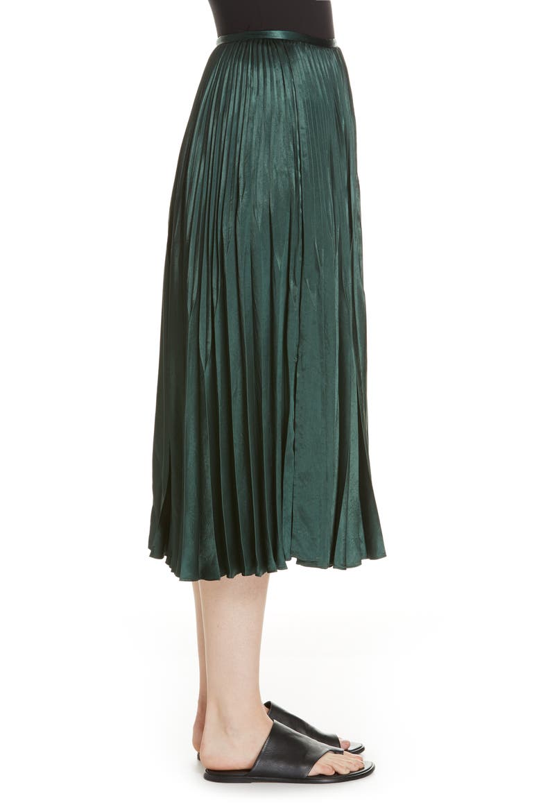 Chevron Pleated Satin Skirt, Alternate, color, FOREST
