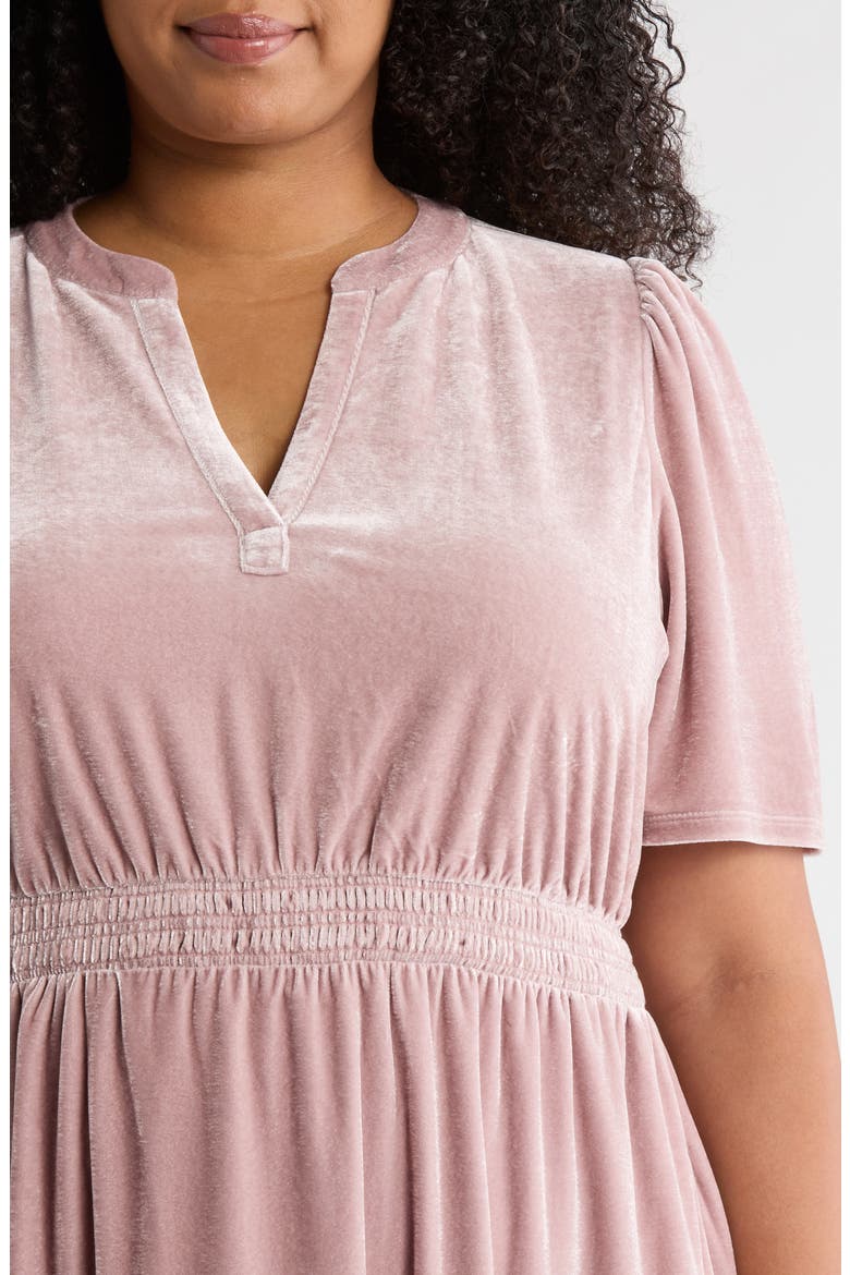 Tiered Velour Midi Dress, Alternate, color, PINK TIMBER