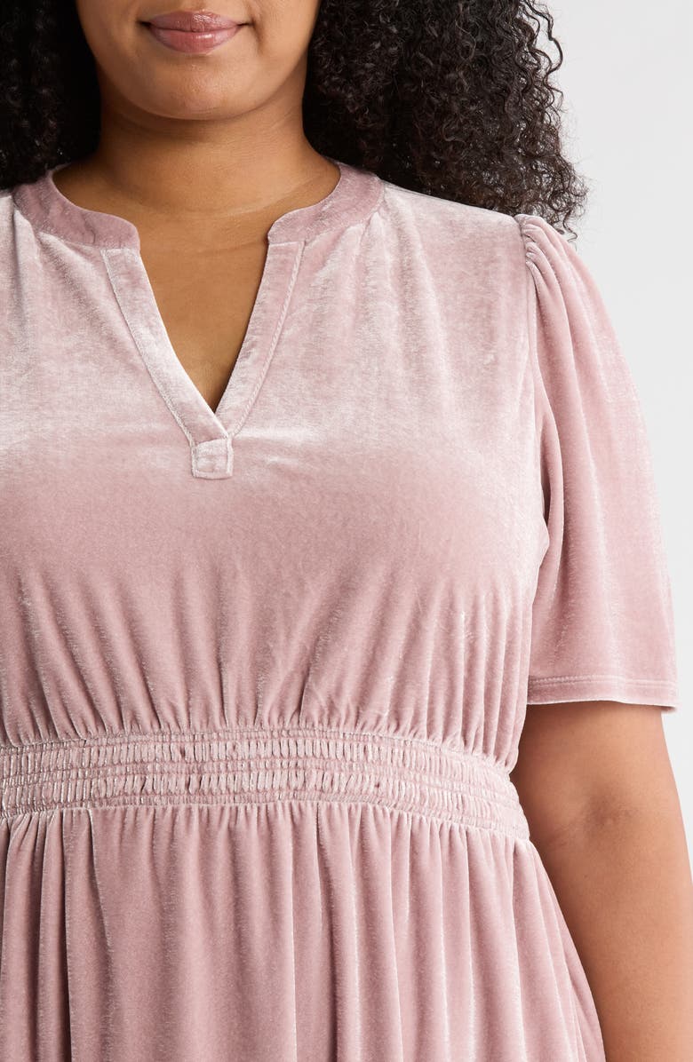 Caslon<sup>®</sup> Tiered Velour Midi Dress, Alternate, color, Pink Timber