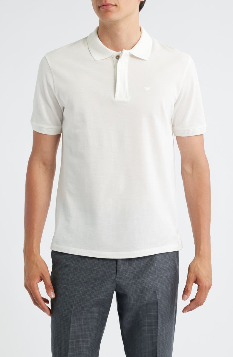 Emporio Armani Embroidered Logo Trim Polo, Main, color, Solid White