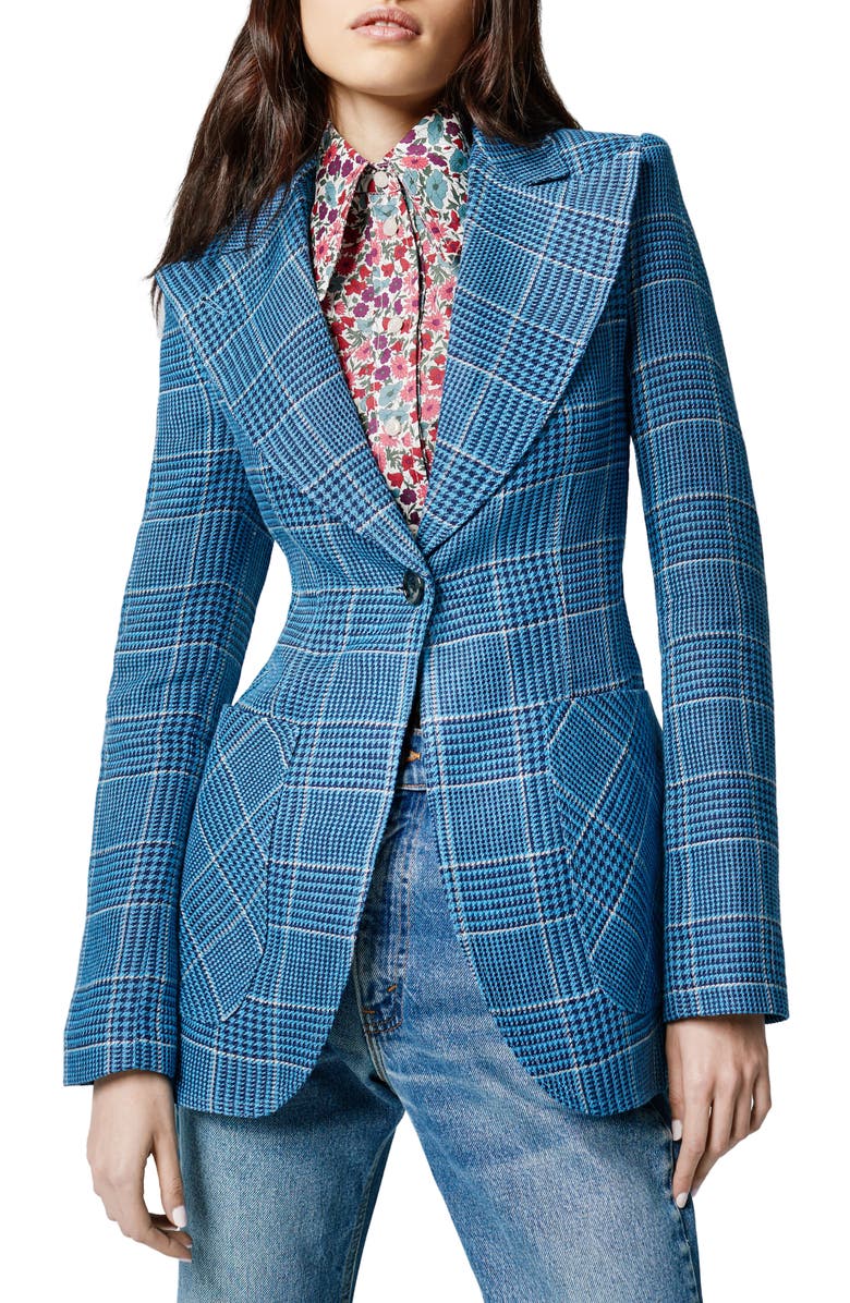 Smythe Plaid Fitted Linen Blazer, Main, color,