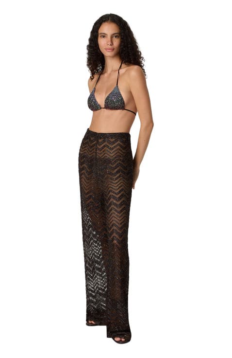 Wide Fishnet Trousers With Zigzag Pattern And Sequins