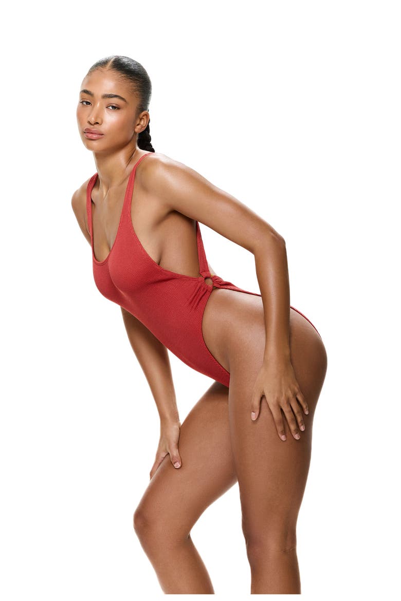 Tubular High Leg Ring Detail One Piece, Alternate, color, Paprika