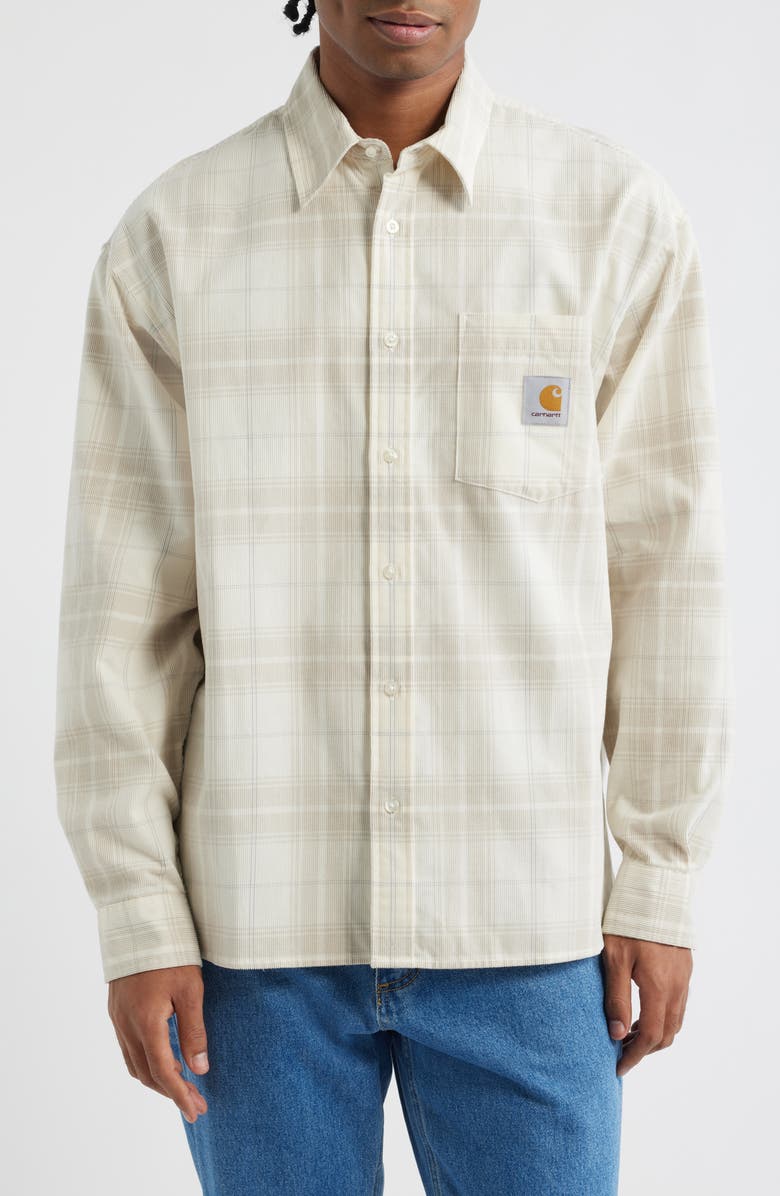 Carhartt Work In Progress Wilber Check Corduroy Button-Up Shirt, Main, color, Wilber Check, Natural