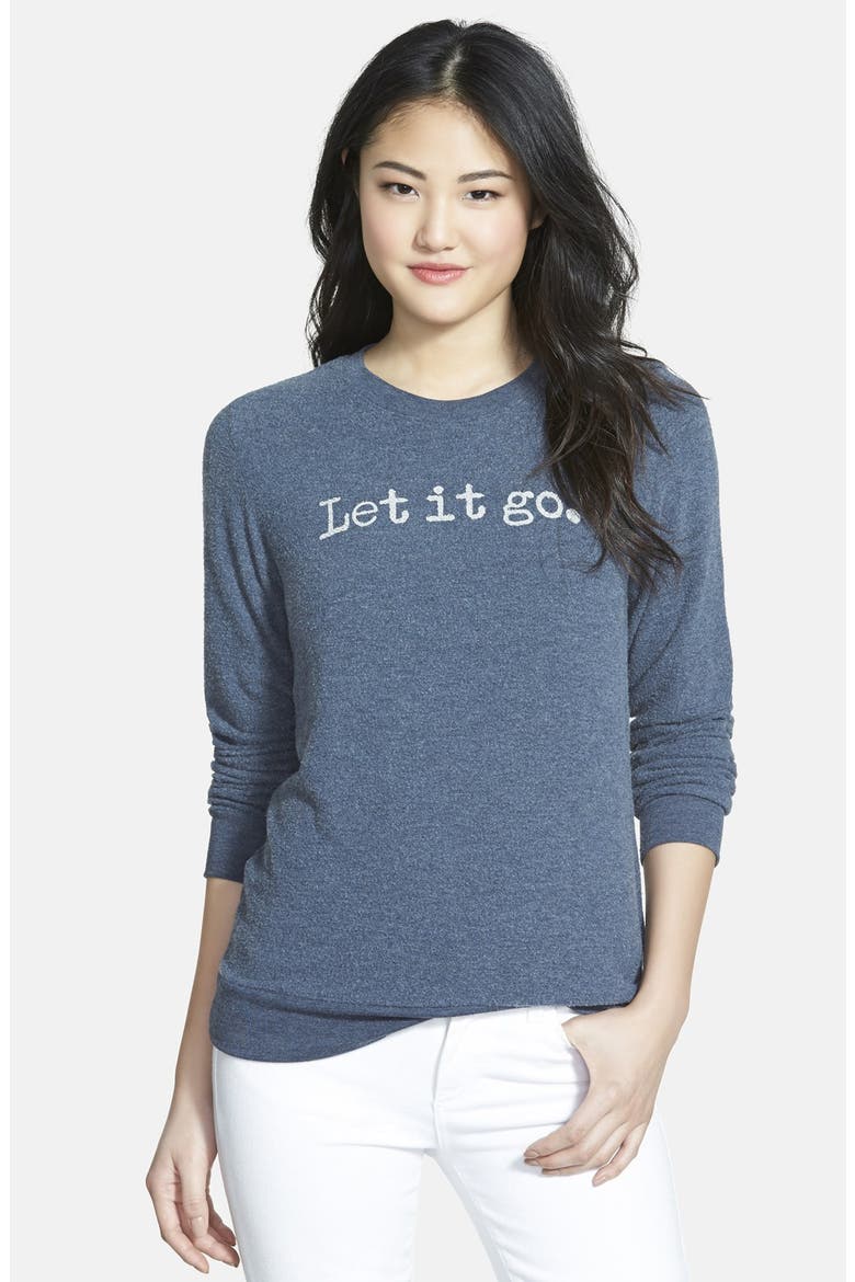 'Yummy' Graphic Print Fleece Pullover, Main, color, NAVY/ WHITE