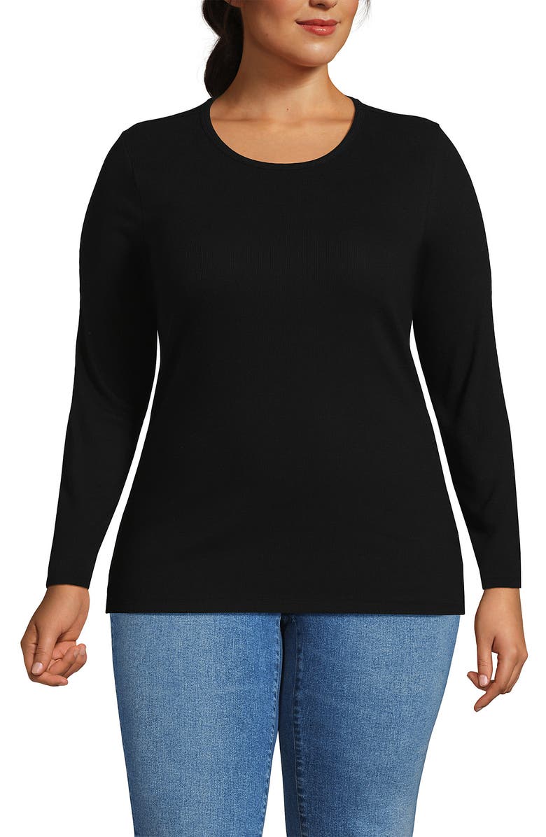 Lands' End Cotton Rib T-shirt, Main, color, Black