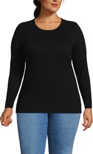 Lands' End Plus Size Long Sleeve Micro Rib T-Shirt