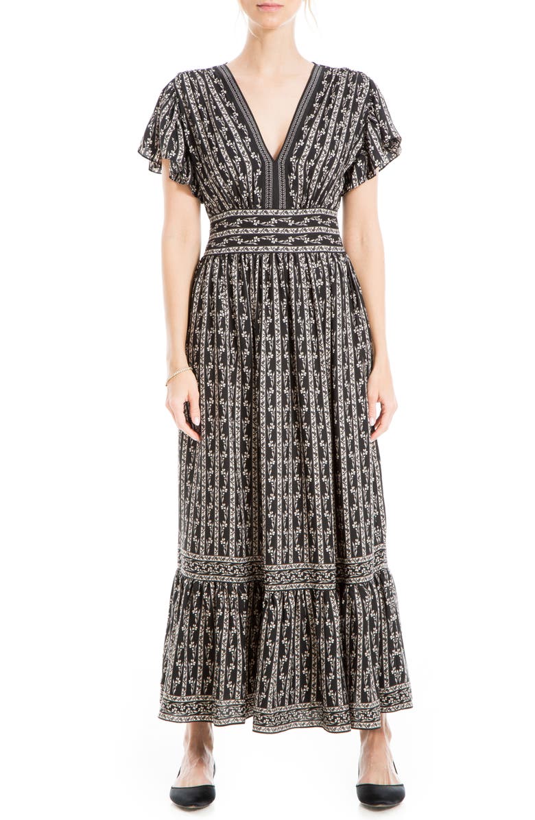 MAX STUDIO Flutter Sleeve Floral Tiered Maxi Dress, Main, color,