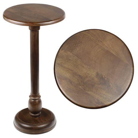 Leopold 24.5" Cottage Designer Mango Wood Pedestal Round Drink Table and Decorative End Table