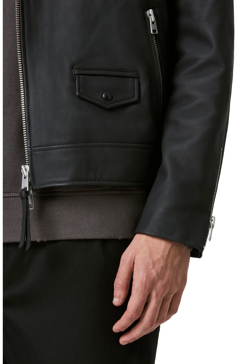 Bloc Leather Biker Jacket, Alternate, color, BLACK
