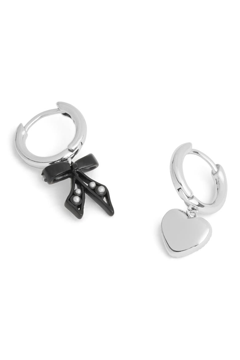 Mismatched Drop Huggie Hoop Earrings, Alternate, color, MULTI/ RHODIUM