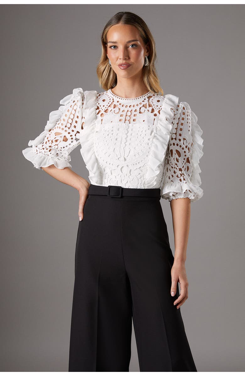 Coast Lace Cut Out Belted Jumpsuit, Alternate, color, Mono