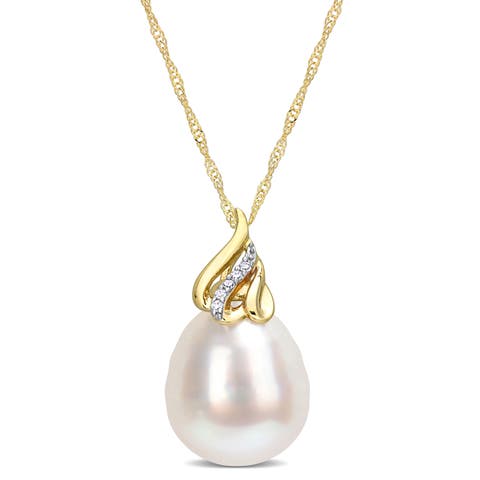 Pearl & Diamond Accent Drop Necklace 14k