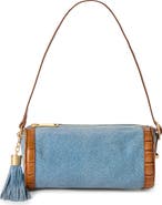 Brahmin Billie Denim & Croc Embossed Leather Barrel Bag