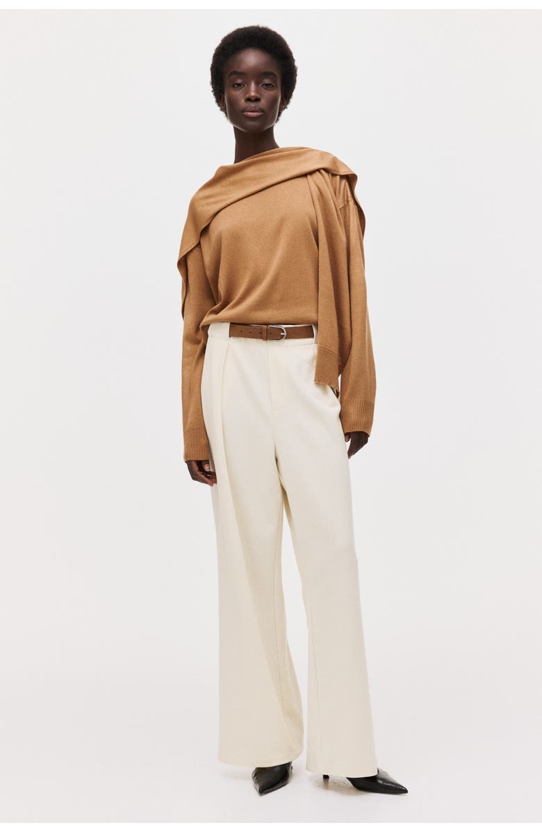 H&M Belted ponte pants, Alternate, color, Cream